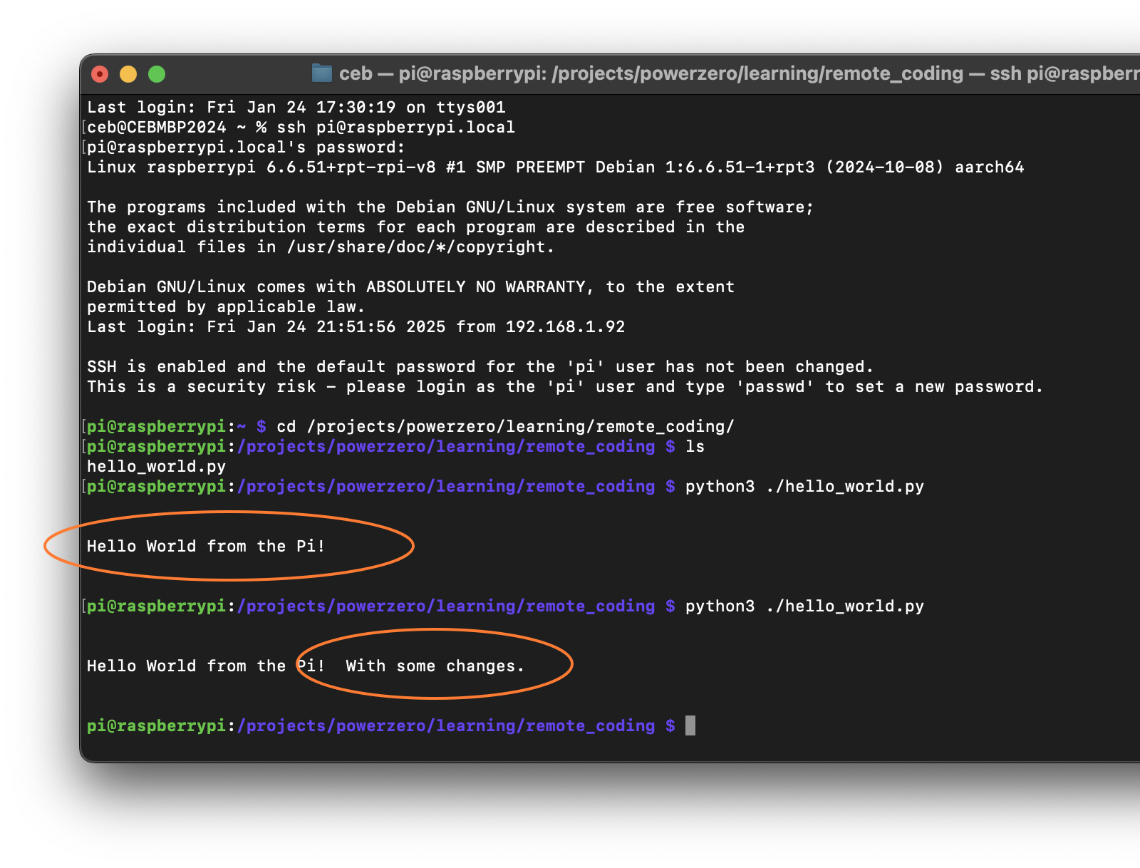 Executing code on the Pi